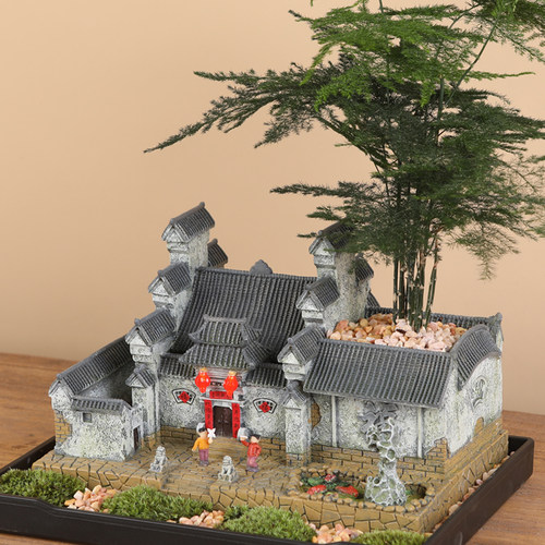 苔藓微景观造景老房子模型中式徽派建筑花盆客厅装饰禅意盆景摆件