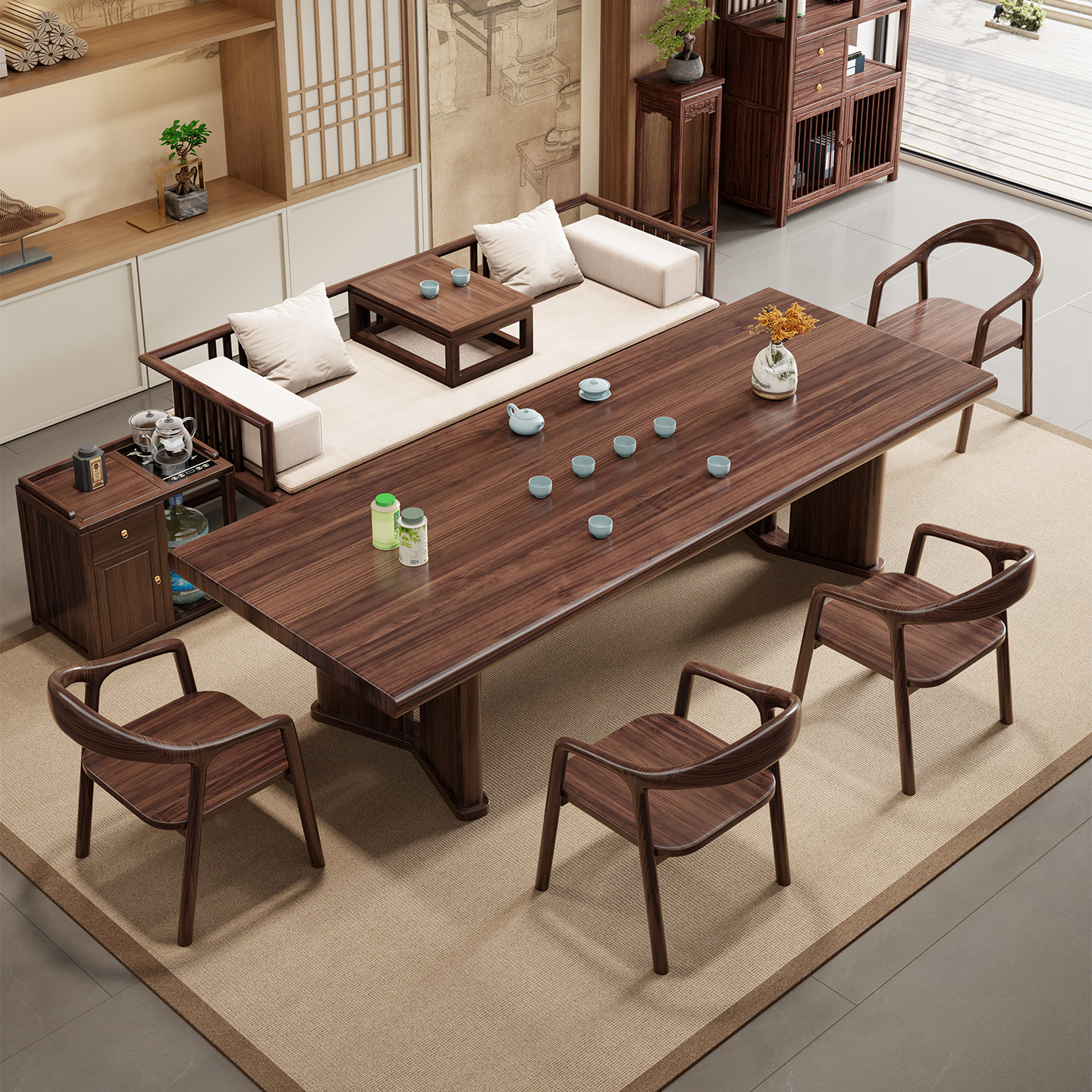 乌金木实木茶桌椅罗汉床组合2026新款办公室客厅家用禅意茶台整套