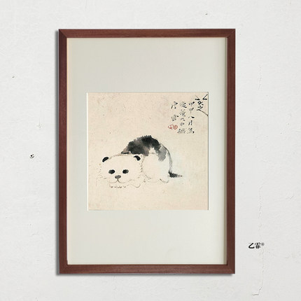 桔子格调八大山人朱耷猫鱼图中式动物装饰画客厅玄关茶室书房挂画