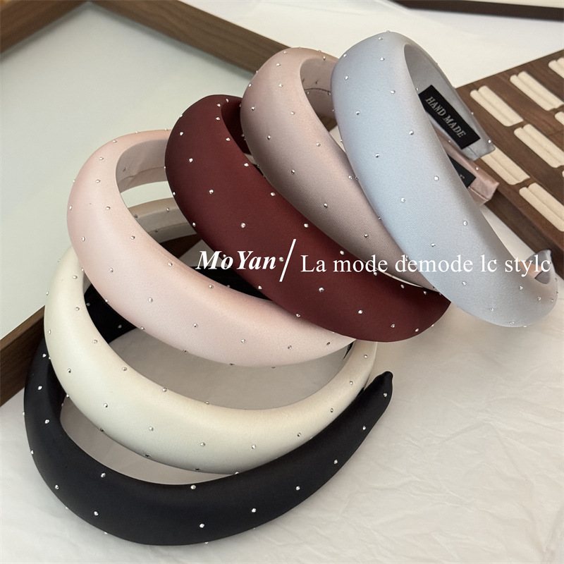 高级感缎面烫钻海绵头箍女高颅顶