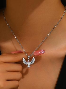 欧美项链女时尚灵动项链铜微镶老鹰锆石项链Ins翅膀锁骨链脖链