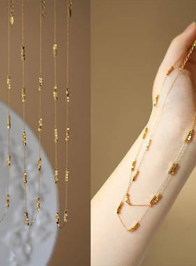 时尚INS风小方块手工项链满天星锁骨链叠戴 钛钢新款