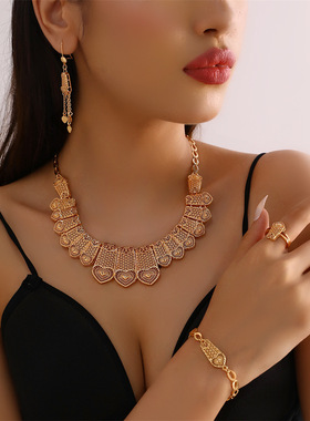 跨境欧美气质项链耳钉手链戒指饰品套装重工复工宫廷风饰品首饰女