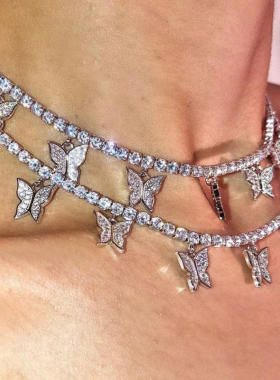 欧美跨境饰品 超仙ins风锁骨链项饰 简约单层镶钻蝴蝶项链首饰女