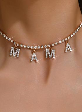 欧美跨境饰品字母妈妈项链母亲节礼物锁骨链百搭高级精致晚会晚宴