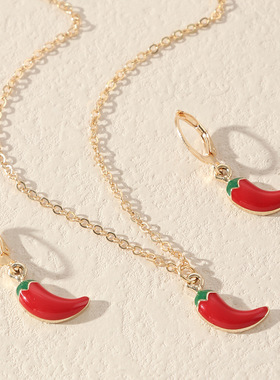 跨境欧美简约时尚气质可爱甜酷风小辣椒项链耳环套链女饰品首饰女