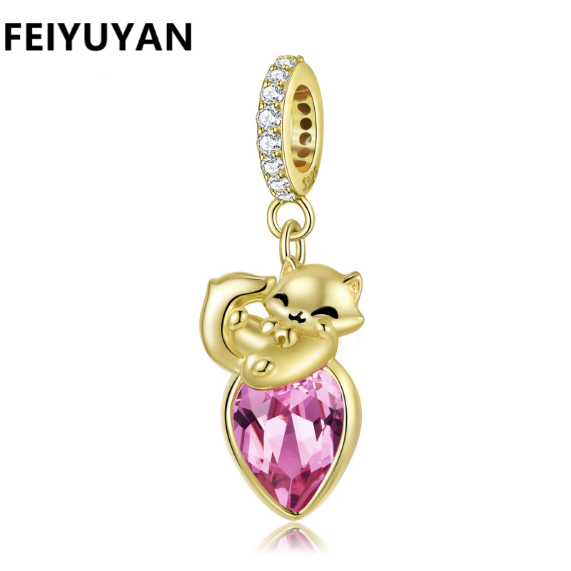 欧美流行S925纯银镀金吊饰 可爱狐狸吊坠手链项链diy配件现货手串