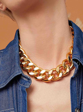 跨境欧美饰品 时尚个性粗链条项链 复古朋克铝颈链男女嘻哈气质