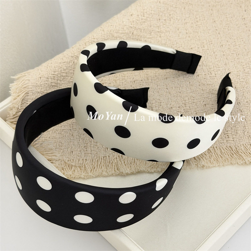 韩版时尚大圆点宽边海绵发箍高级感百搭简约头箍气质外出压发发卡