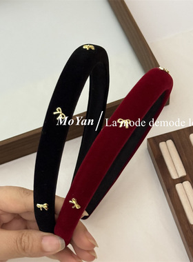 韩系金属小蝴蝶结丝绒发箍简约百搭网红外出压发发卡气质红色头箍
