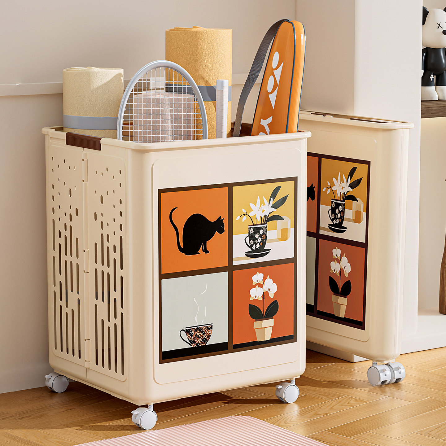 2025新款带轮可折叠瑜伽垫收纳筐