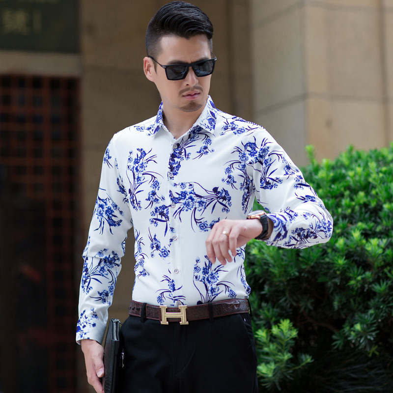 2026春秋新款主推男弹力数码印花加肥加大码长袖花衬衫C111p55,男装衬衫,星座1507
