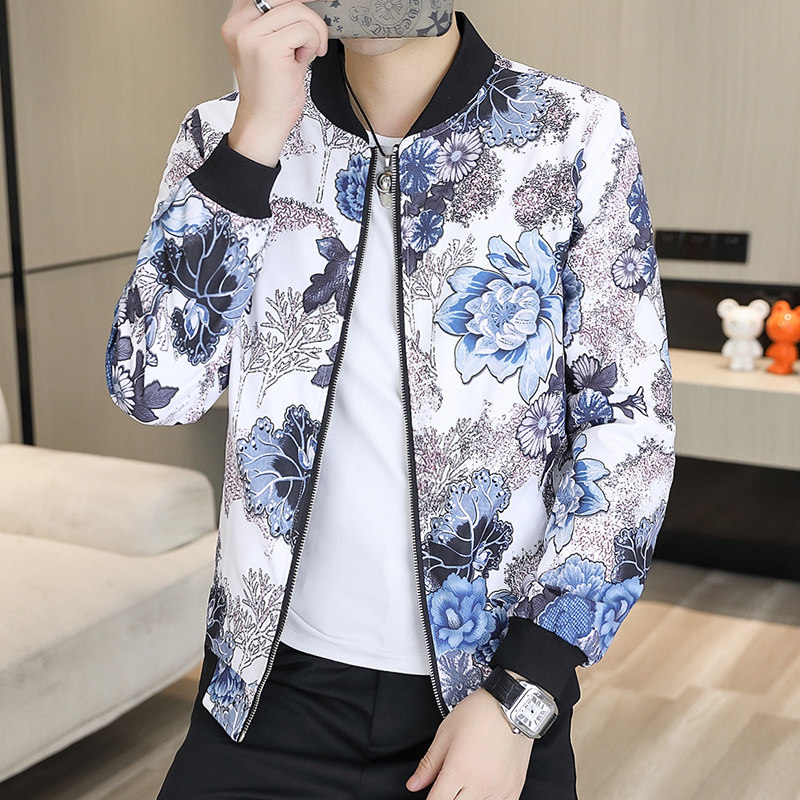 春季新款男士花纹时尚休闲修身棒球领夹克衫男装外套印花9981p70,男装夹克,星座1507