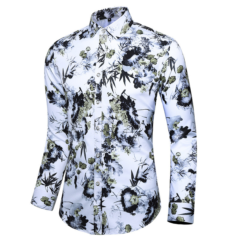 2023春秋新款男式加肥加大码数码印花青年休闲长袖衬衫C126p55,男装衬衫,星座1507