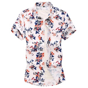 2026夏季新款男短袖花衬衫潮男弹力印花加肥加大码衬衫C7036p45图片