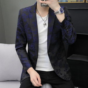 春季2023新款男式青年西装刺绣玫瑰提花修身花色帅气西服9916p130图片