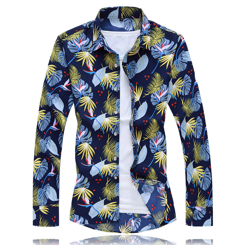 2021秋季新款男时尚休闲印花加肥加大码青年长袖花色衬衫C119p35，男装衬衫，星座1507