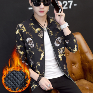 2023春秋新品男士加大码花夹克衫修身青年外套加厚301-306加厚P75图片