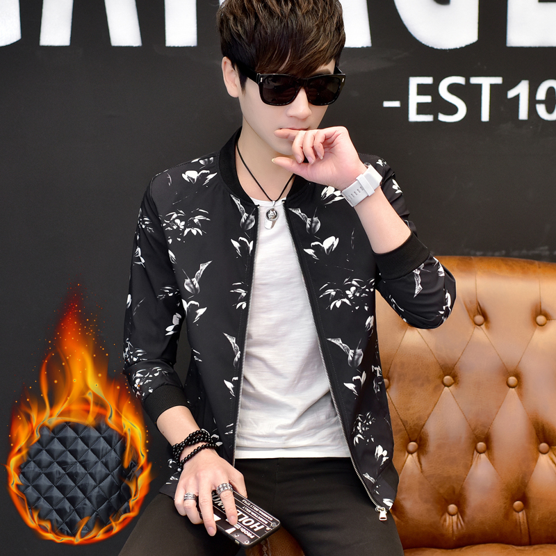 2023秋冬新款男士加大码花夹克衫修身青年外套加厚保暖303加厚P75，男装夹克，星座1507