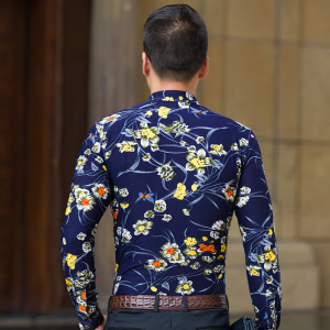 2026春秋新品男士长袖花衬衫加肥加大青年潮流长袖衬衣3313p55图片