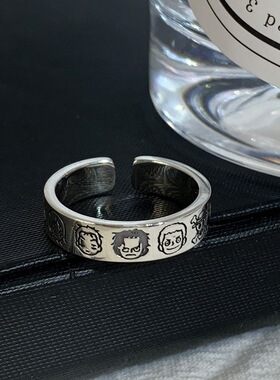 海贼王涂鸦S925银开口女戒