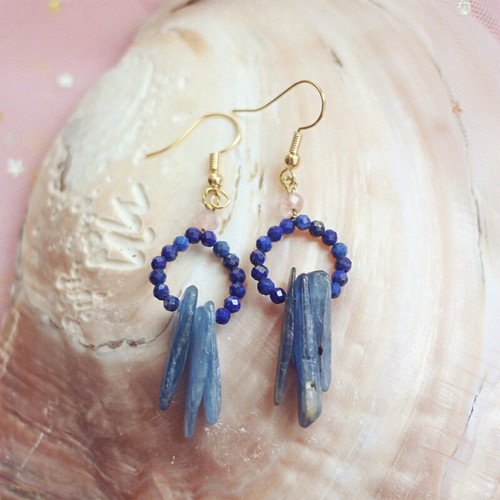 12月光石诞生石蓝晶石青金石耳环