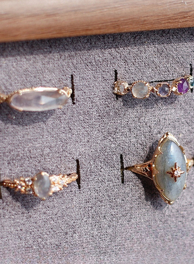 日系轻奢六月诞生辰石天然蓝光灰月光石925纯银镀金精致戒指女