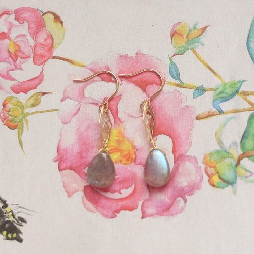 原创设计天然月光石水滴美国14k注金包金小众复古风时髦耳环耳夹