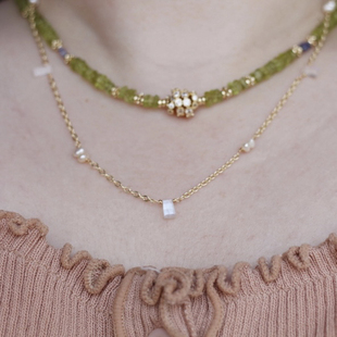 6月诞生石蓝光月光石女友礼物天然14K包金小众设计可调节极细项链