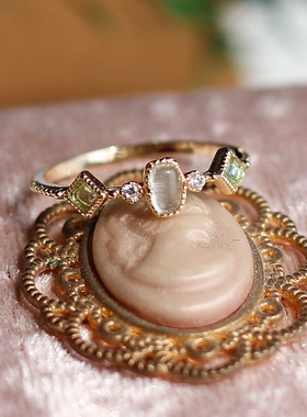 日系轻奢3精致三月诞生石海蓝宝橄榄石罗马玻璃925纯银戒指女礼物