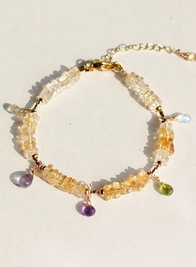 11十一月生辰石天然黄水晶14k包金设计感幸运招财富有原创手链女