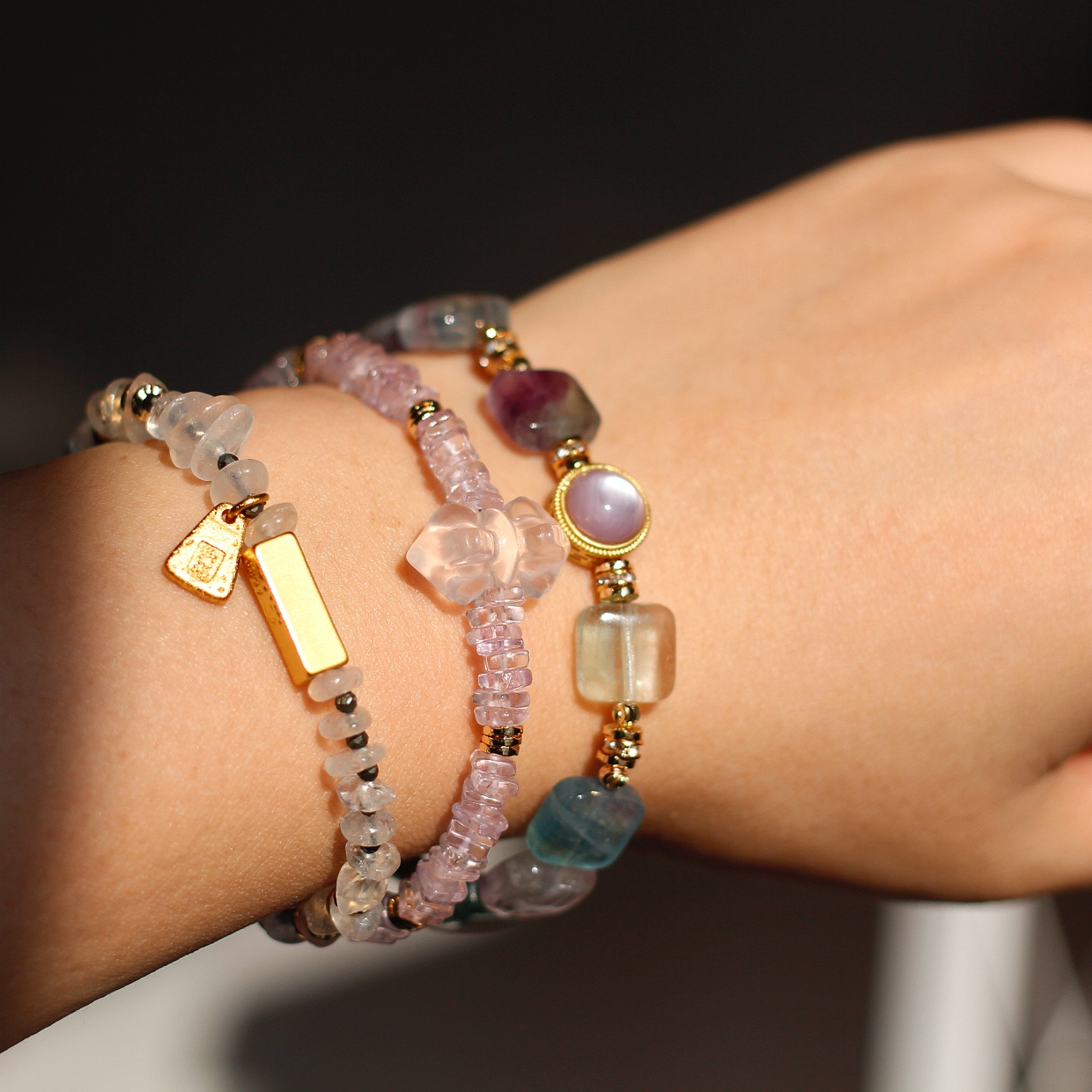 ETunique2二月诞生辰石粉晶紫水晶14k注金事业学习设计感原创手链