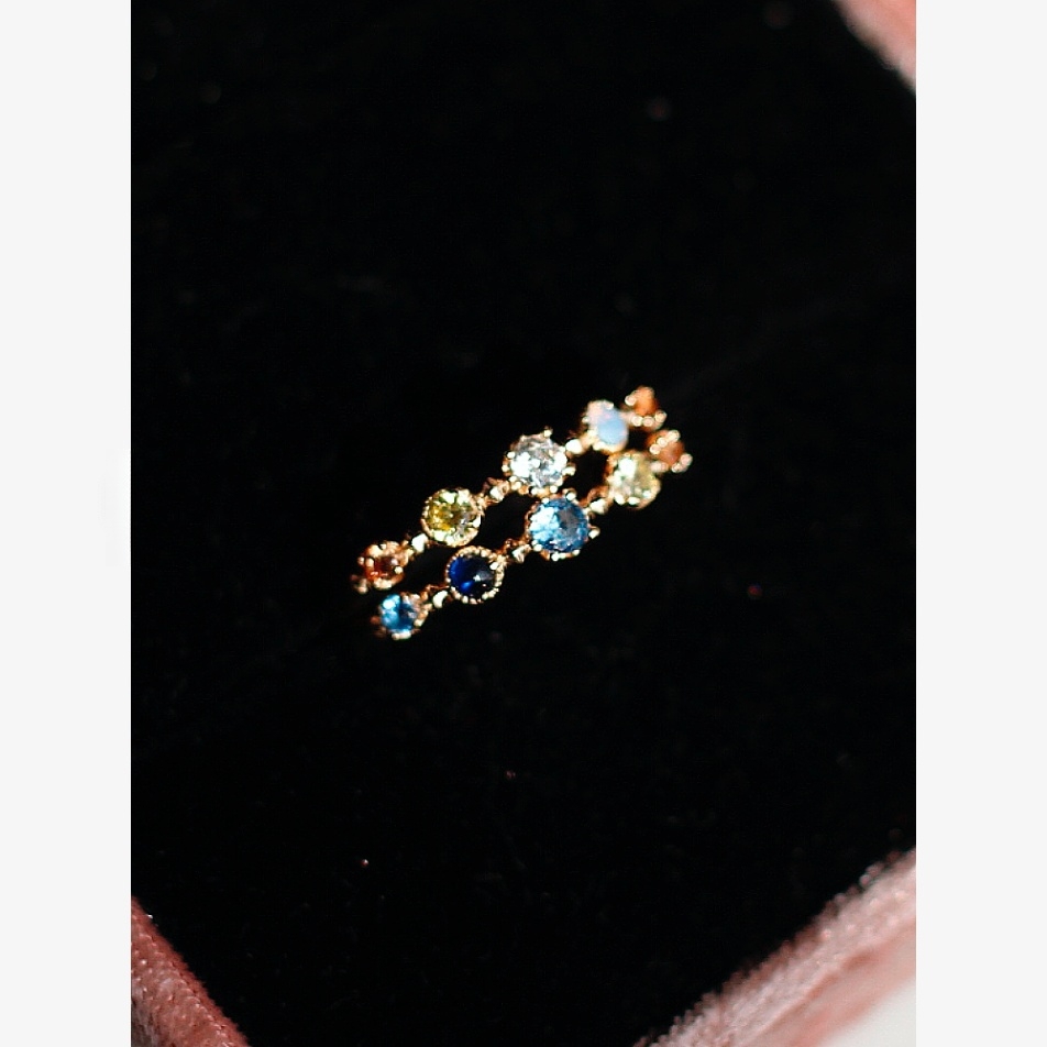 日系轻奢nojess多色彩锆S925纯银14K镀金纤细戒指环