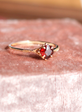 日系七月诞生石刚玉红宝石草莓晶天然石榴石aget*925银镀金戒指