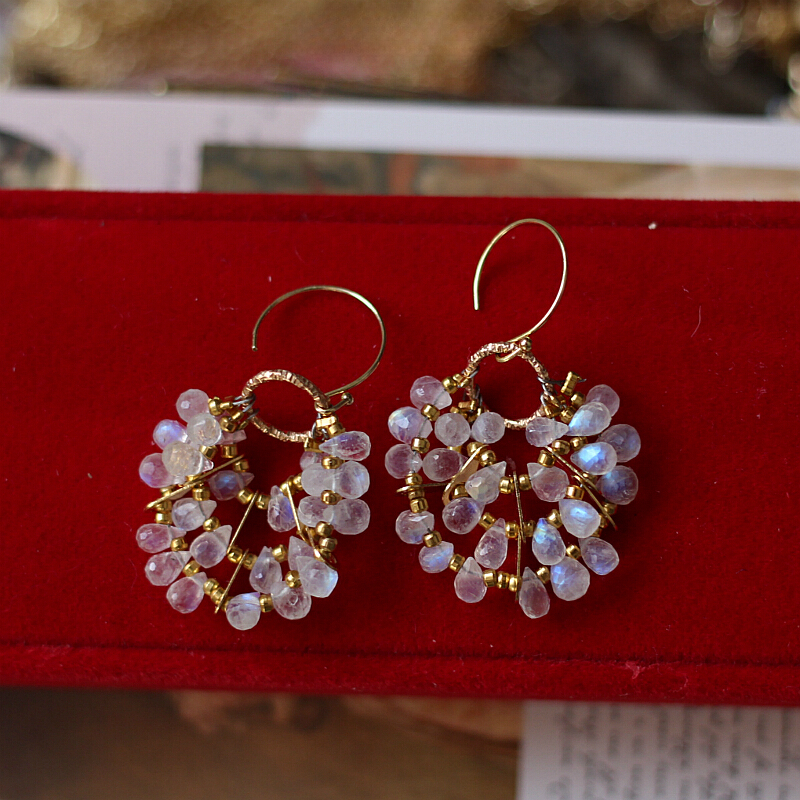 月光石诞生辰石14k注金包金耳环