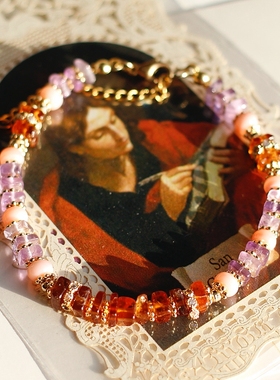 ETunique法国巴黎一二月诞生辰石榴石紫水晶14k包金原创设计手链