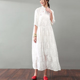 Rõ ràng Làn Gió Tour In tinh tế ramie dress nữ mùa hè 2018 nghệ thuật mới loose linen dress