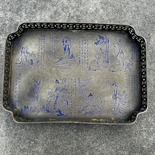 古玩杂项 大盘子 骑马图盘子 六角形 盘子中式古典摆件 复古铜器