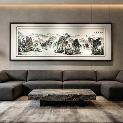 江山如画客厅沙发背景墙刺绣装饰画苏州刺绣成品挂画新中式壁画