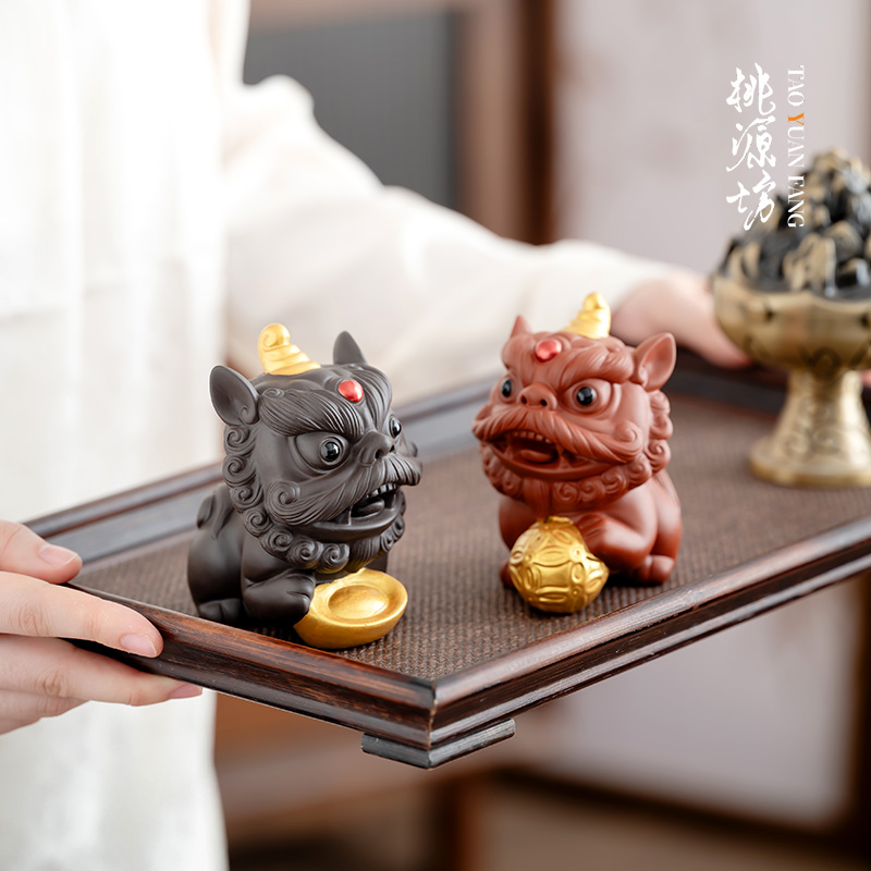 手工醒狮紫砂茶宠小摆件精品可养