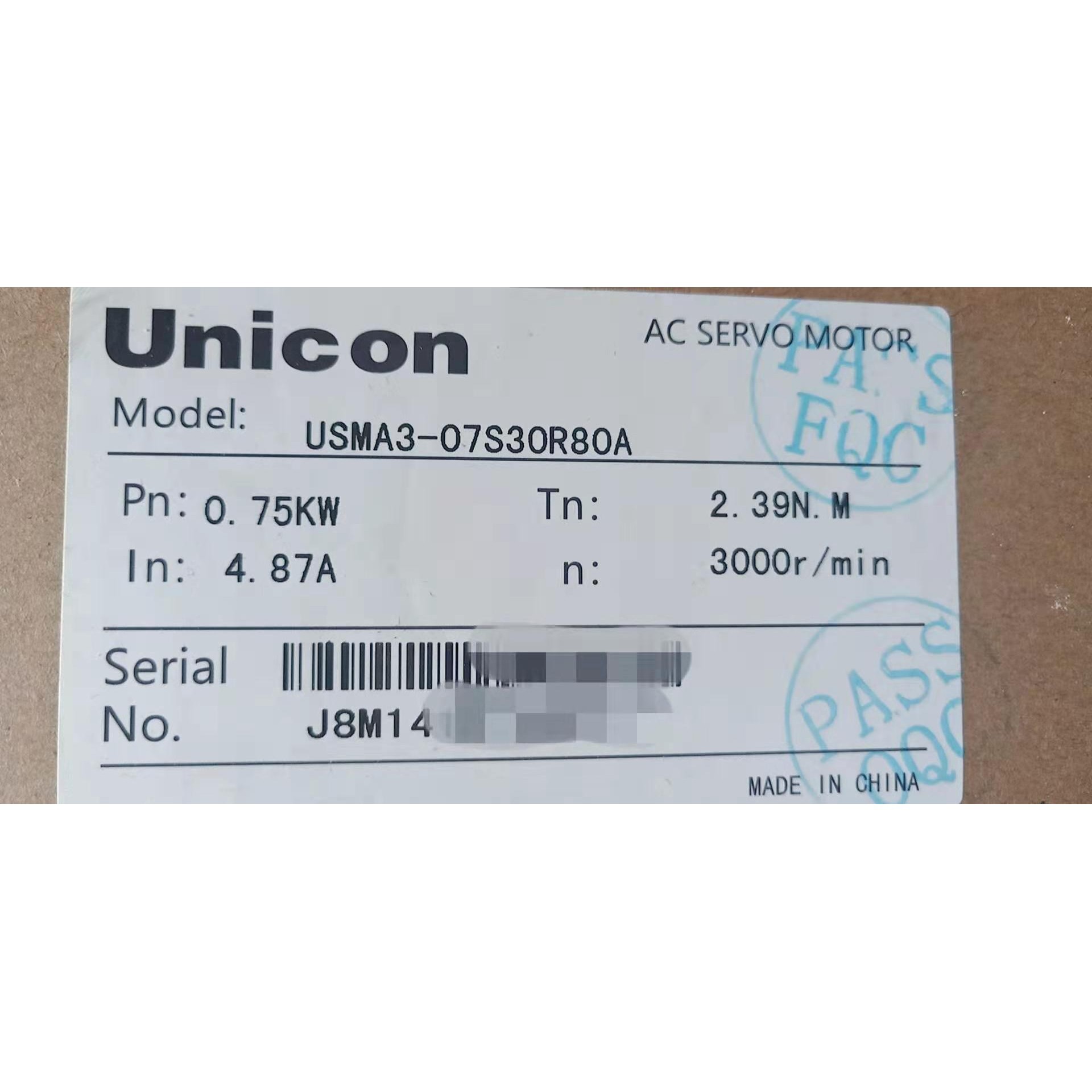 永宏FATEK伺服电机 USMA3-07S30R80A 现货 全新正品 永宏750W电机