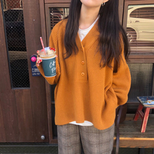 宽松慵懒外穿针织衫 长袖 上衣港味复古毛衣外套女 2019秋冬新款 韩版