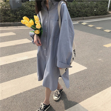 过膝长袖 衬衫 连衣裙 ins初恋裙子女学生2019初春秋韩版 宽松中长款