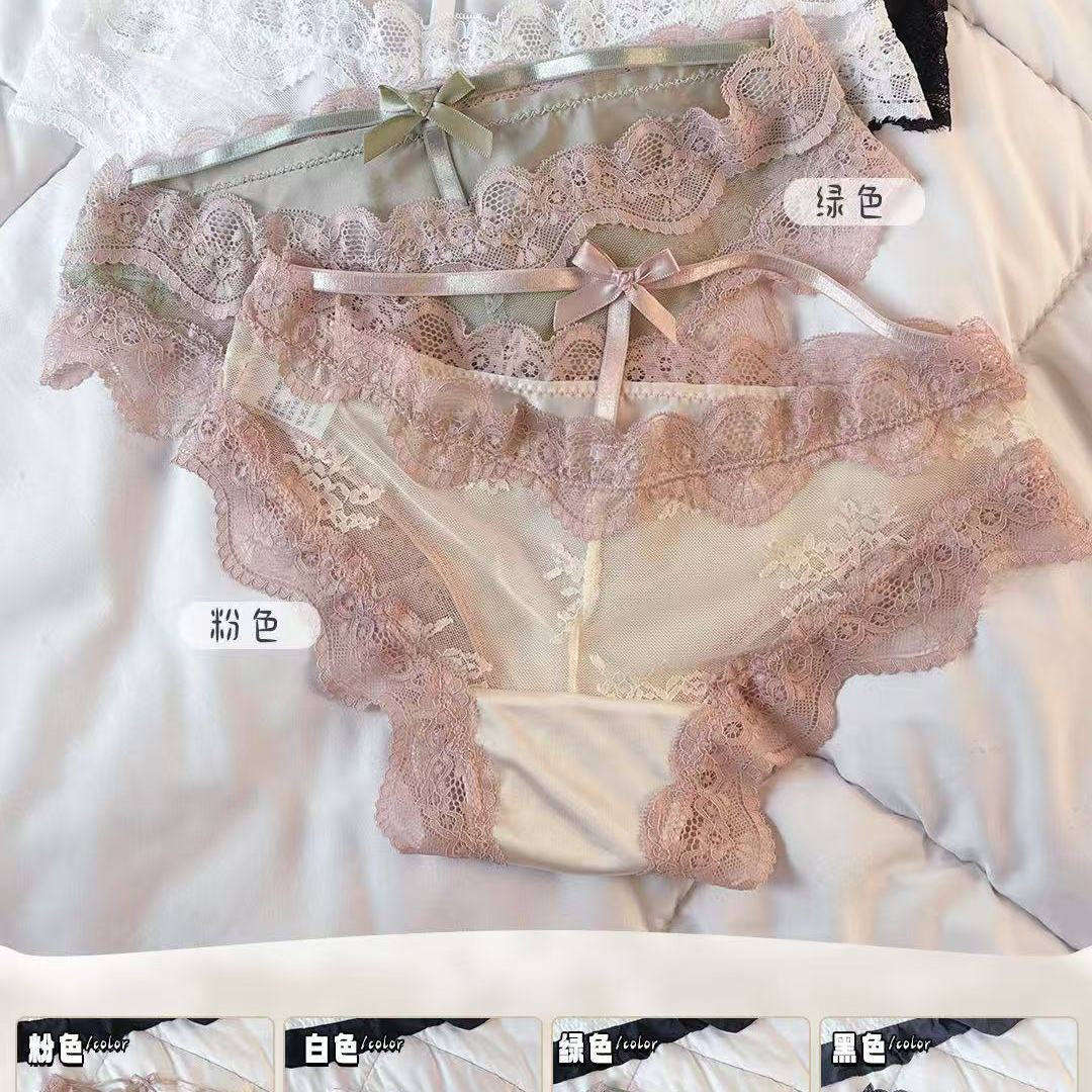 法式纯欲风性感缎面蕾丝内裤女士