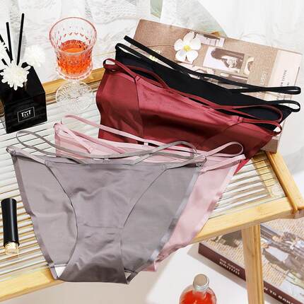 性感日系绑带中腰真丝裆内裤女无痕冰丝100%桑蚕丝7A抗菌三角裤女