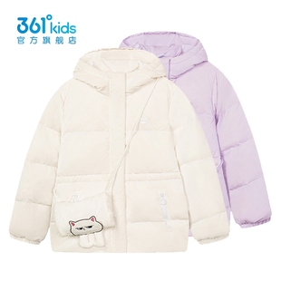 361度女童羽絨服短款 冬中大童卡通保暖外套K62343907 連帽新品