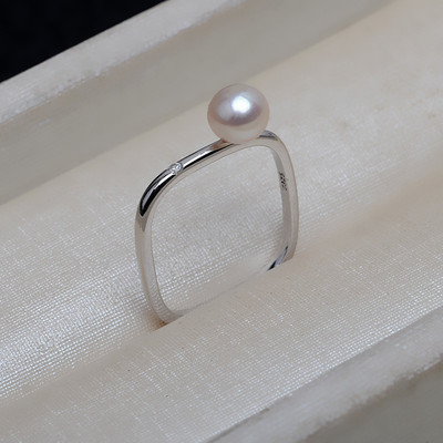 s925银闭口戒指指环小方戒4-7珍珠饰品diy配件空托4064