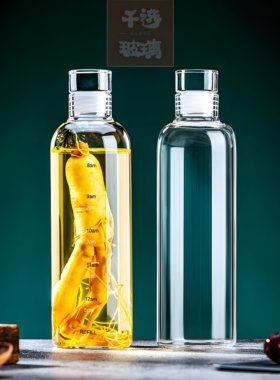 爆款透明玻璃酒瓶高档人参高硼硅密封泡酒壶简约刻度储物白酒空瓶
