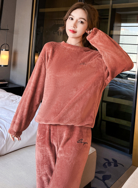珊瑚绒暖暖套装睡衣女秋冬加厚保暖宽松家居服长袖长裤法兰绒睡衣