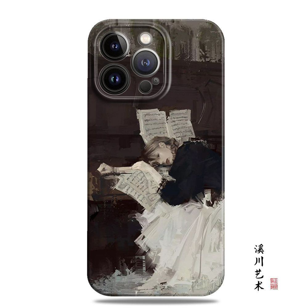 钢琴少女欧美复古油画风手机壳